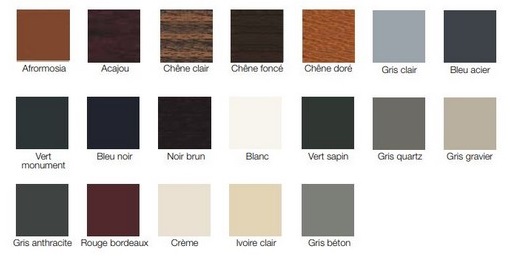 Couleurs possibles pour des châssis en PVC Couleurs possibles pour des châssis en PVC